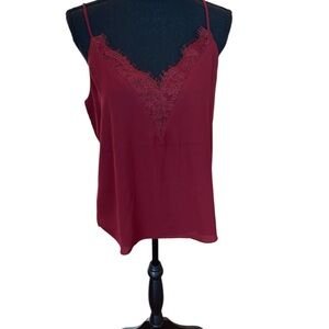 Melrose and Market Elegant Burgundy Lined Lace Trim Cami Top in Size M